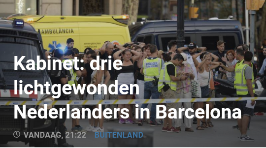 متابعات .. اعلن مجلس الوزراء الهولندي عن ثلاثة جرحى هولنديين بهجوم برشلونة 