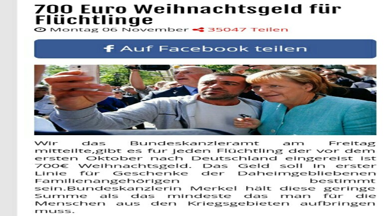 لكل لاجيء وصل الى ألمانيا قبل 1 أكتوبر سيحصل على 700€ ،هذا خبر لا أساس له من الصحة !