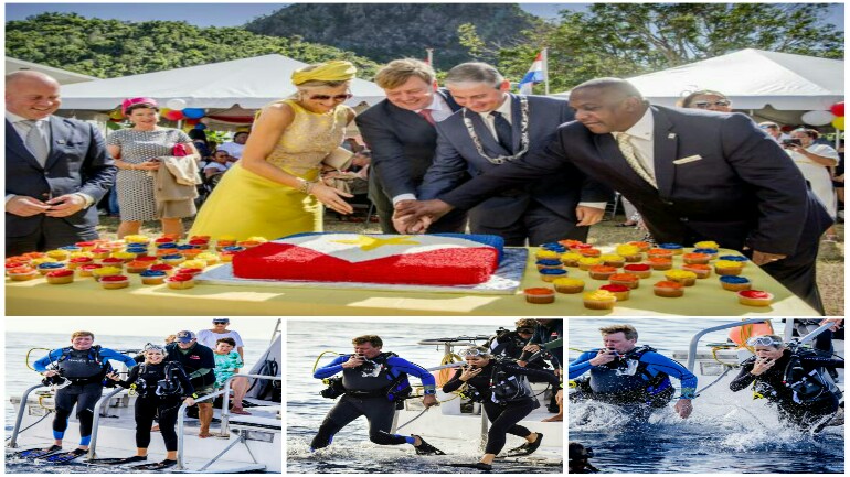 الملك والمكة في زيارة لجزيرة Saba حيث احتفلوا مع السكان وقاموا برياضة الغوص