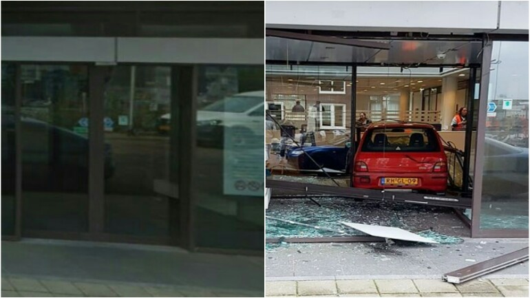 رجل غاضب يدخل بسيارته الى مكتب الخدمة الاجتماعية في Lisse بجنوب هولندا