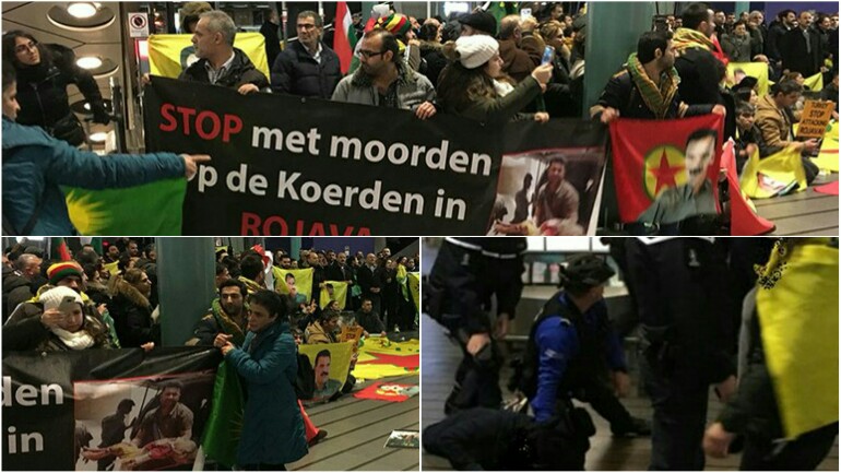 مظاهرة كبيرة للأكراد في مطار سخيبول بهولندا ومطار هانوفر بألمانيا - شجار كبير بمطار هانوفر