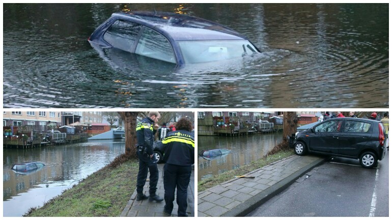 سائق سيارة - يصدم السيارات ثم يسقط في المياه ويلوذ بالفرار بأمستردام