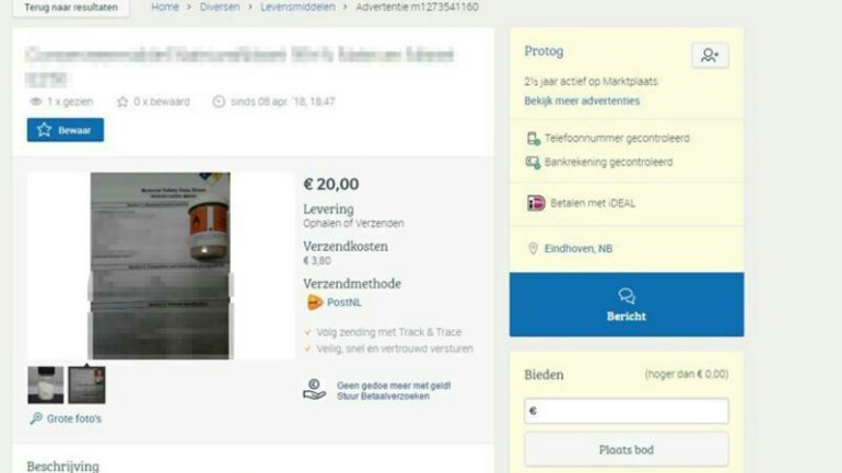 عرض مسحوق الإنتحار لأسابيع على موقع التسوق الهولندي Marktplaats