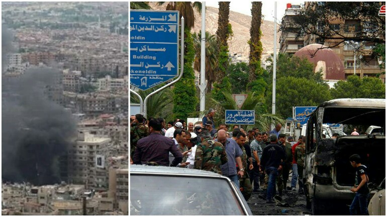 ارتقاء أربعة مدنيين وجرح 24 أخرين في انفجارين بساحة الميسات وبرج المرجة بوسط العاصمة دمشق