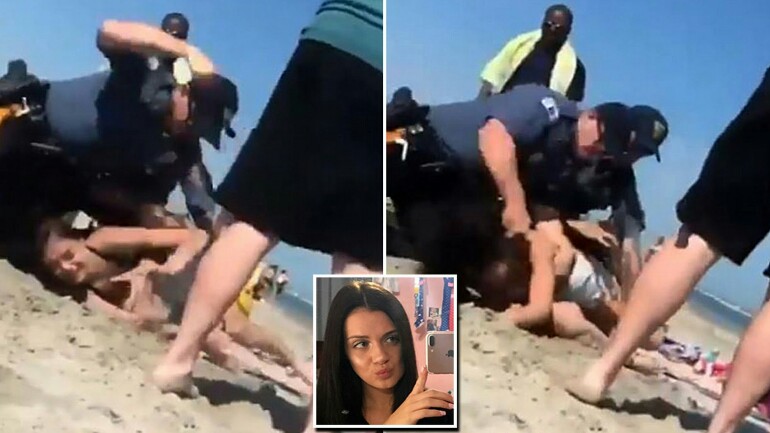 لحظات صادمة - الشرطة الأمريكية تعتدي على فتاة قاصر بالضرب على شاطيء البحر في نيوجرسي