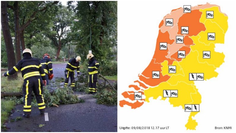 الرمز التحذيري البرتقالي في عدة مناطق بهولندا من العاصفة و الرياح الشديدة هذه الليلة