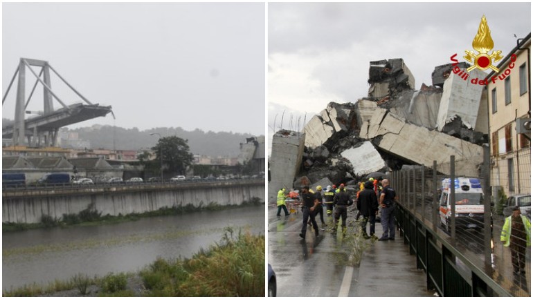 مصرع ما لا يقل عن 22 شخص واصابة أخرين بجروح بانهيار جسر على الطريق السريع في إيطاليا