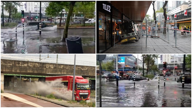 فيضانات في الشوارع بسبب هطول غزير للأمطار في روتردام وتسرب النفط للمجاري