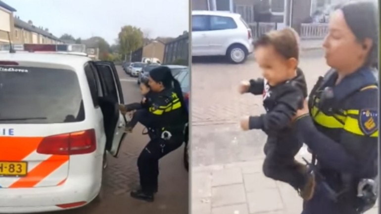 شرطة آيندهوفن تلقي القبض على طفل يبلغ من العمر "سنتان" فقط !
