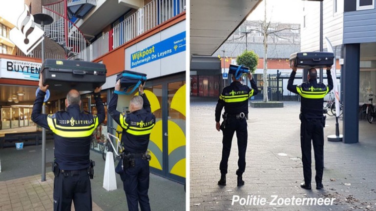شرطة زوتيرمير تتخفى تحت الحقائب لمراقبة راكبي الدراجات في مركز التسوق!