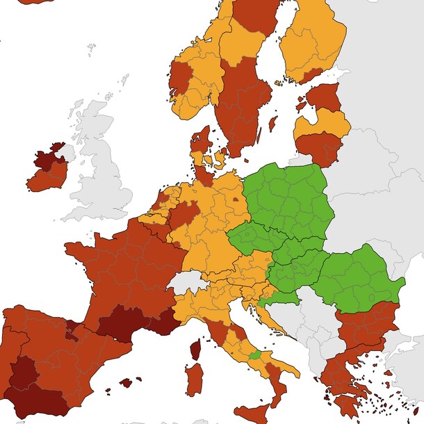 ألمانيا باللون الأحمر على خريطة كورونا الأوروبية، وهولندا في حالة أفضل (أربع مقاطعات إلى اللون البرتقالي)